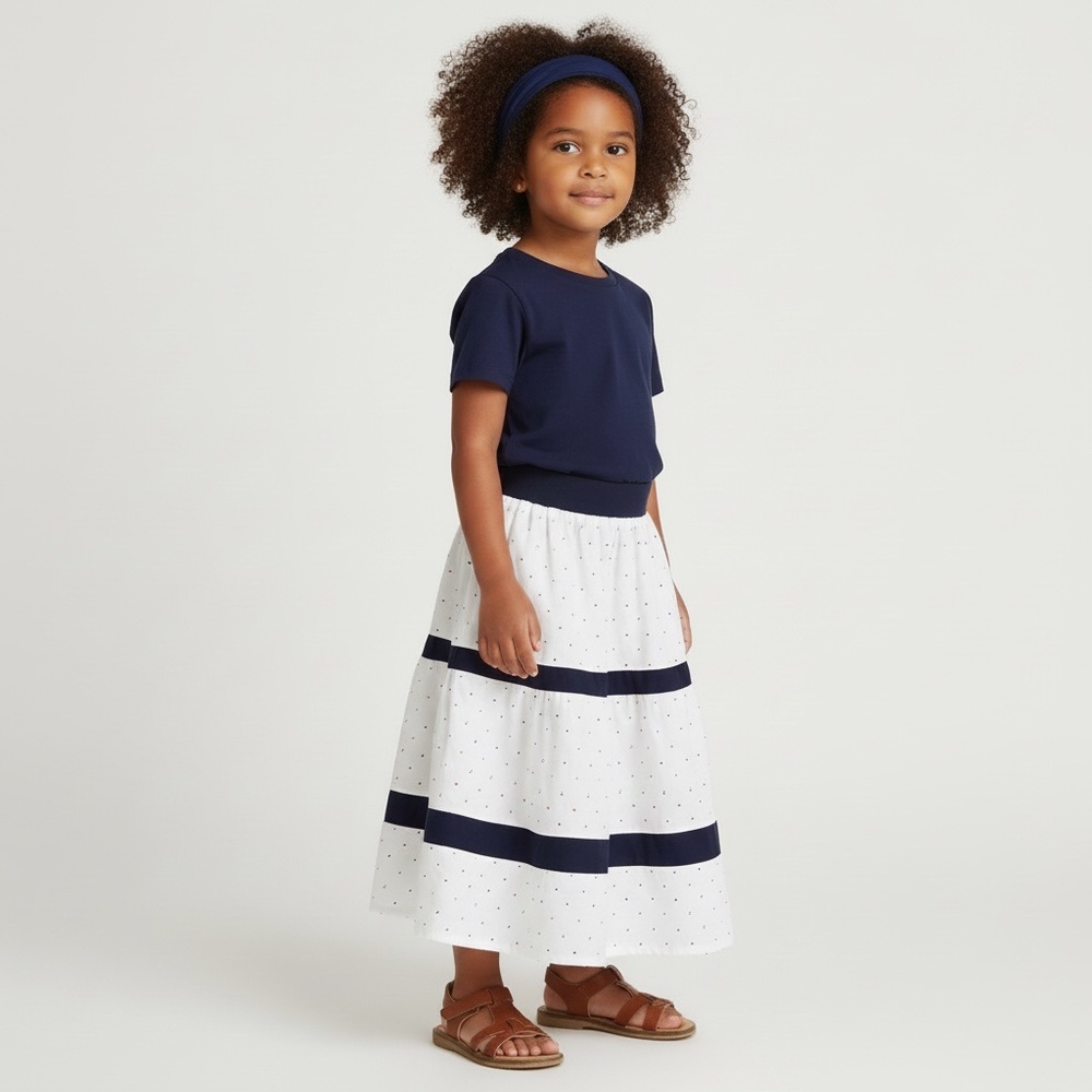 Skirt Girl 2/3 Maxi Colorblock Geometric Ruffle Tier Nautical Mom and Pop's Kids